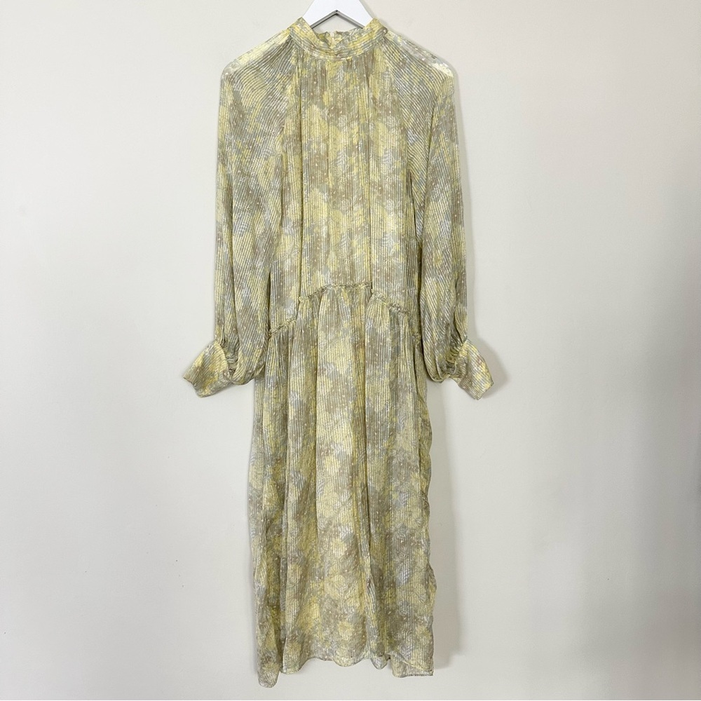 Zara METALLIC THREAD PRINTED DRESS-LIGHT YELLOW-7521/311